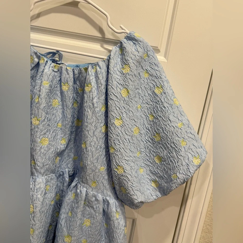 Anthropologie English Factory Jacquard Puff-Sleeve Babydoll Blouse Large - Picture 3 of 6